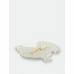 Shiraleah Rooster Platter And Cheese Knife Set Knives & Cutting Boards White