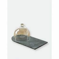 Shiraleah Piedmont Slate Cheese Board With Cloche Knives & Cutting Boards
