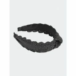 Shiraleah Knotted Straw Scalloped Headband, Black Hair