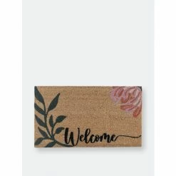 Shiraleah "Welcome" Floral Doormat Rugs & Mats Natural