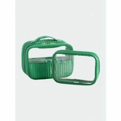 Shiraleah Ezra Set Of 2 Clear Cosmetic Cases, Green Handbags