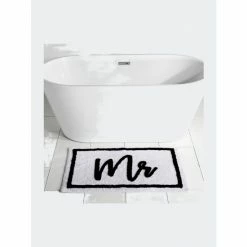 Shiraleah "Mr" Bath Mat, White Rugs & Mats -Shiraleah Shop unnamed file 1922