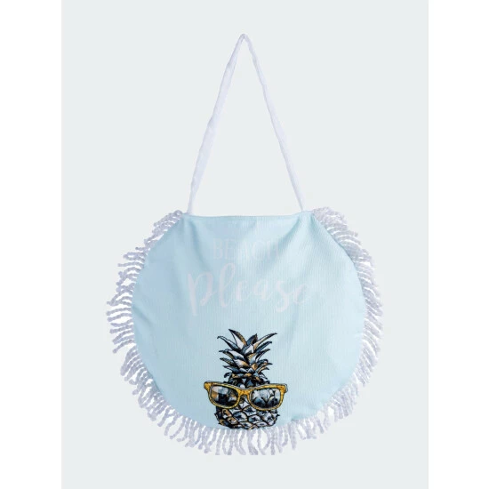 Shiraleah Beach Please Round Beach Towel With Bag - Mint Travel 2 Shiraleah Beach Please Round Beach Towel With Bag - Mint Travel - Image 2