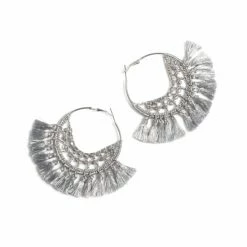 Shiraleah Emme Crocheted Tassel Hoop Earrings Silver