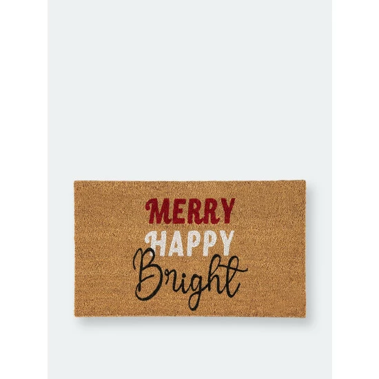 Shiraleah "Merry Happy Bright" Doormat Rugs & Mats Natural Shiraleah "Merry Happy Bright" Doormat Rugs & Mats Natural -Shiraleah Shop unnamed file 860