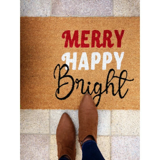 Shiraleah "Merry Happy Bright" Doormat Rugs & Mats Natural Shiraleah "Merry Happy Bright" Doormat Rugs & Mats Natural -Shiraleah Shop unnamed file 861